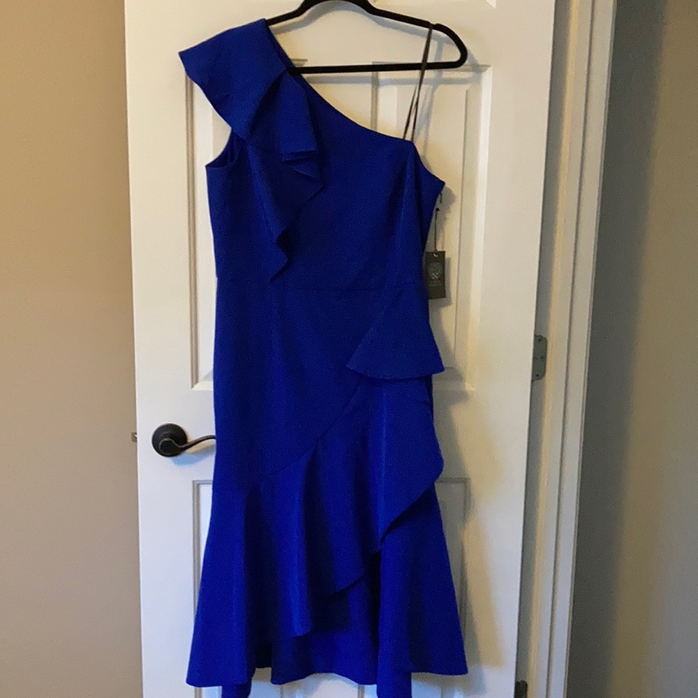 Vince Camuto one shoulder ruffle hight low nwt size 16